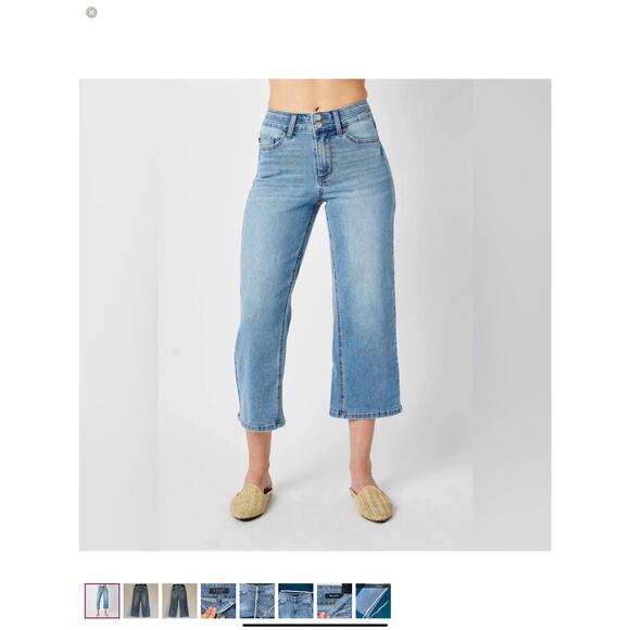 Judy Blue Double the Cool Cropped Wide Leg Jeans Womens Size 5/27 Stretch Denim - Picture 6 of 16